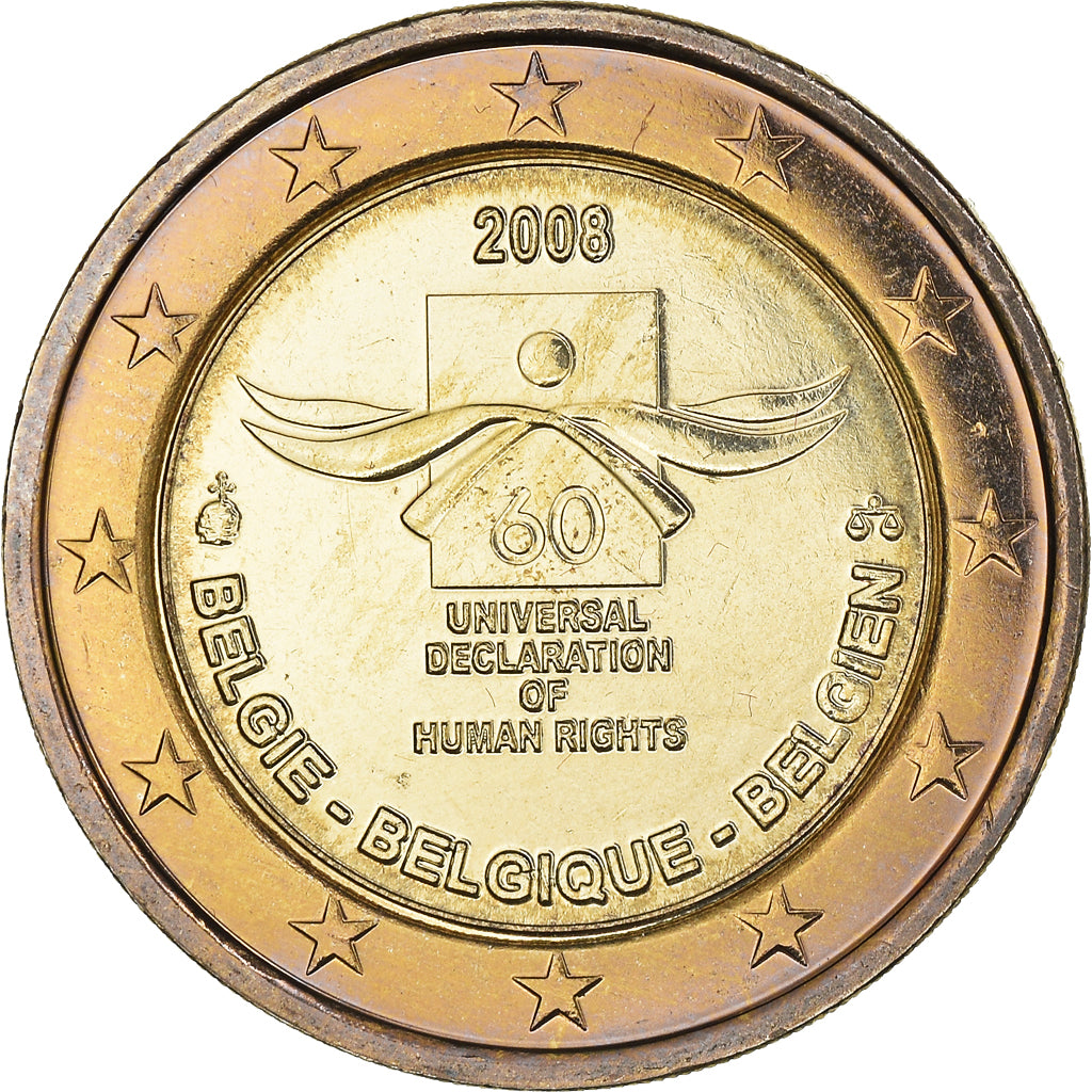 Belgium, 2 Euro, Déclaration des Droits de l'Homme, 2008, Brussels, AU(55-58)