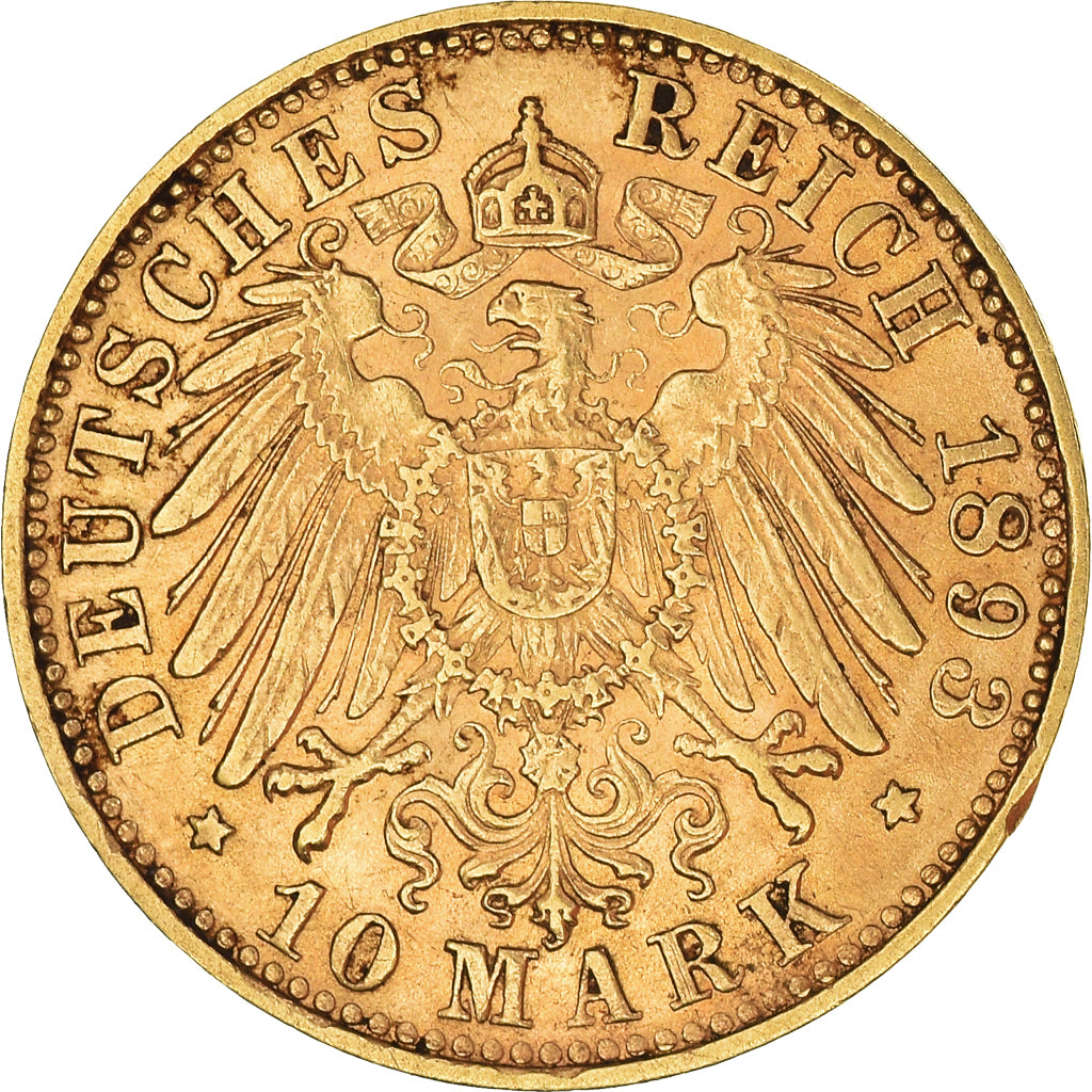 Coin, German States, BAVARIA, Otto, 10 Mark, 1893, Munich, EF(40-45), Gold