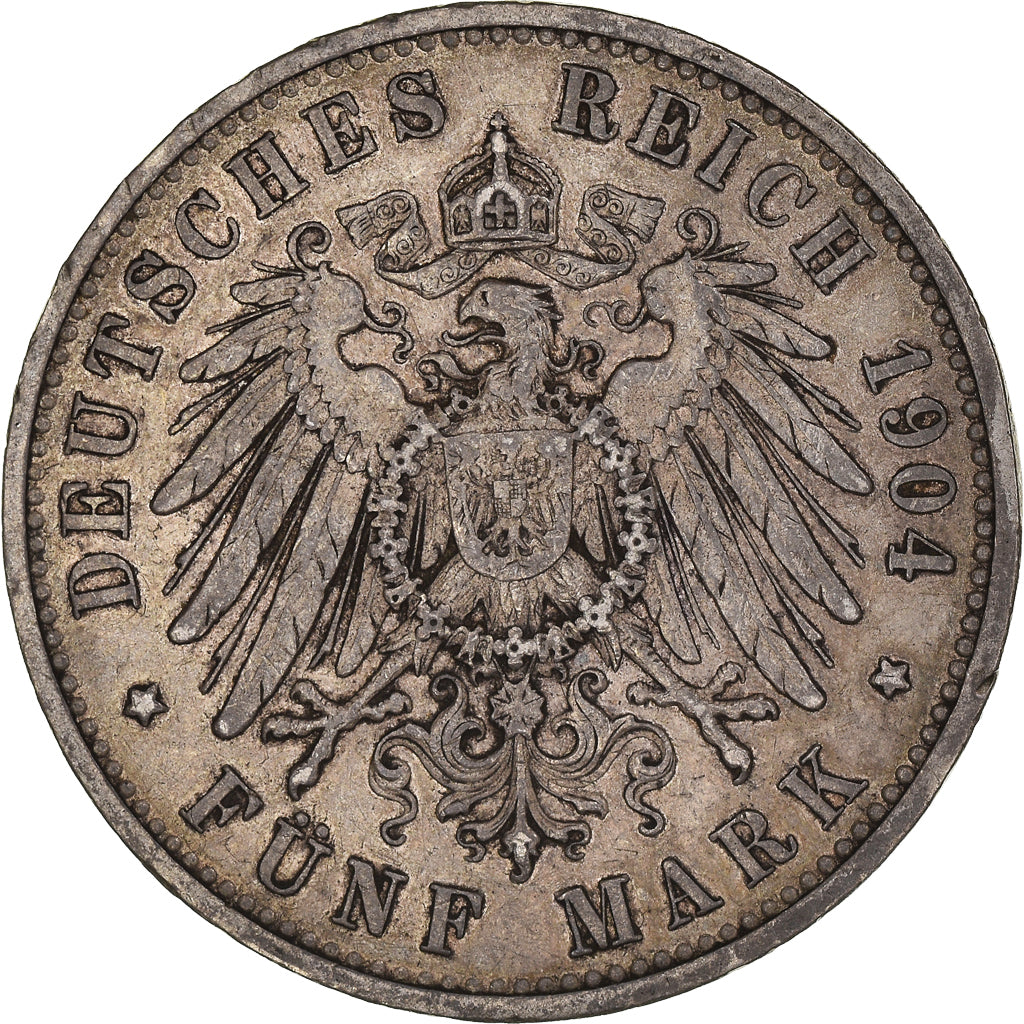 Coin, German States, WURTTEMBERG, Wilhelm II, 5 Mark, 1904, Freudenstadt