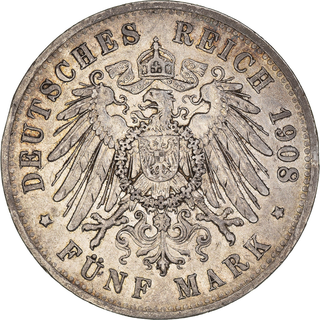 Coin, German States, PRUSSIA, Wilhelm II, 5 Mark, 1908, Berlin, EF(40-45)