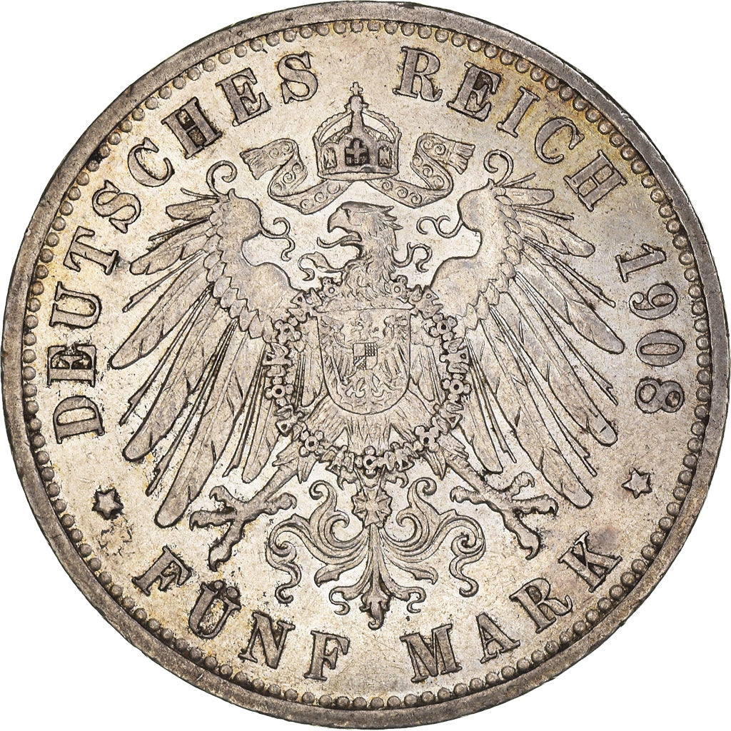 Coin, German States, PRUSSIA, Wilhelm II, 5 Mark, 1908, Berlin, AU(50-53)