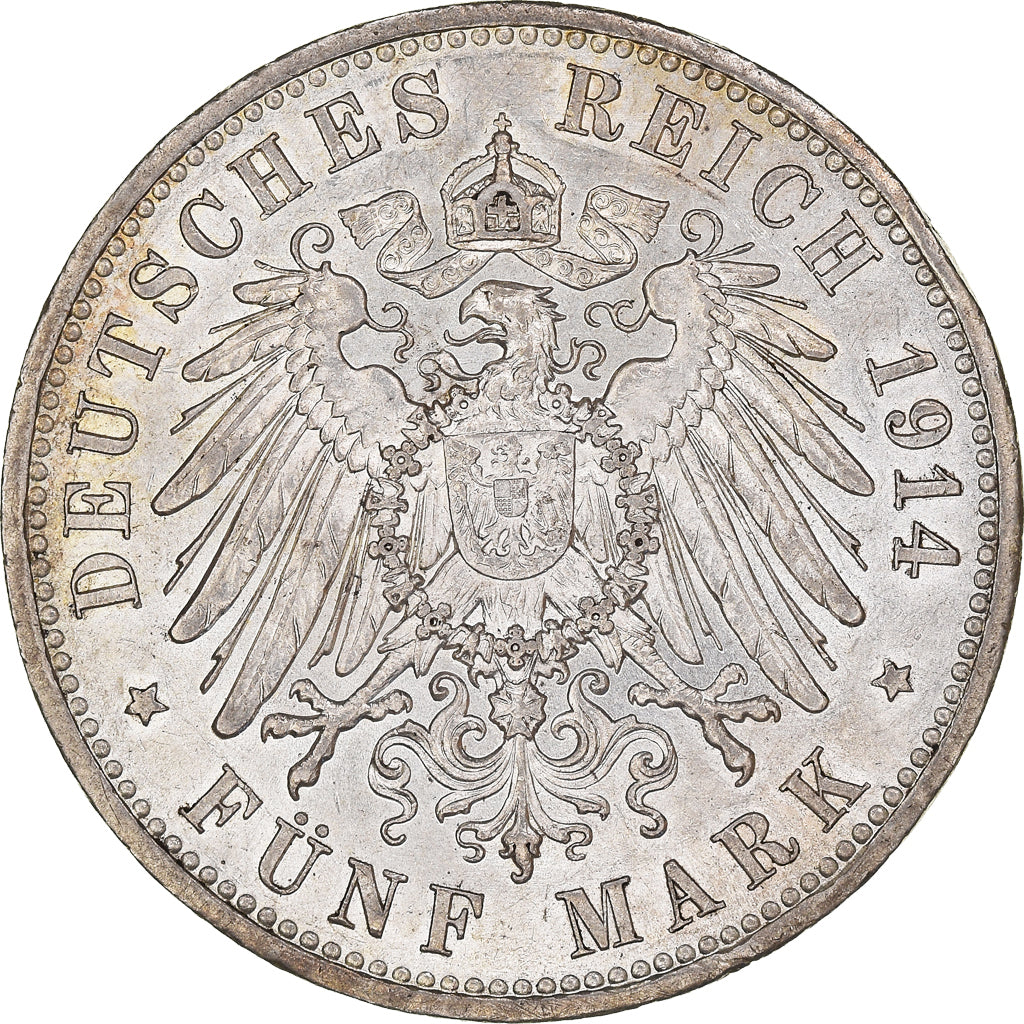 Coin, German States, PRUSSIA, Wilhelm II, 5 Mark, 1914, Berlin, AU(50-53)