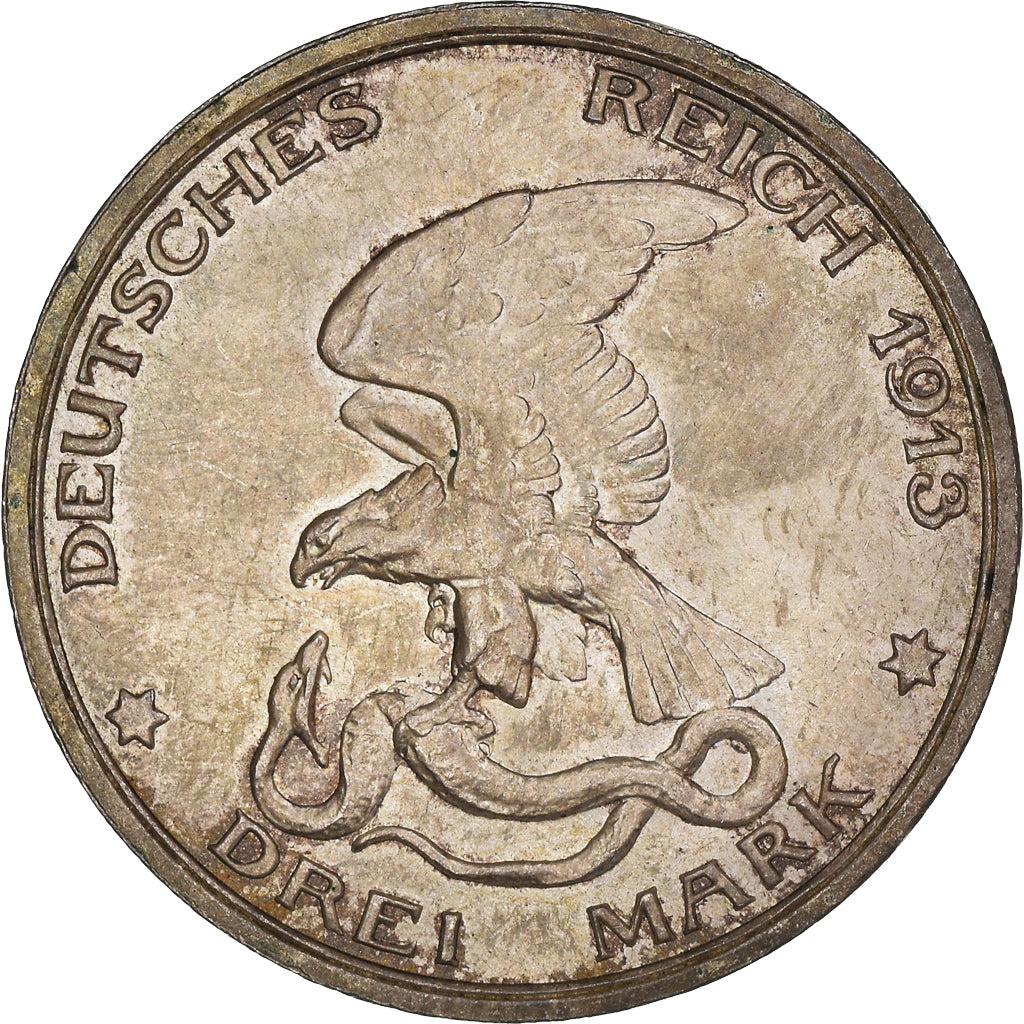Coin, German States, PRUSSIA, Wilhelm II, 3 Mark, 1913, Berlin, AU(50-53)