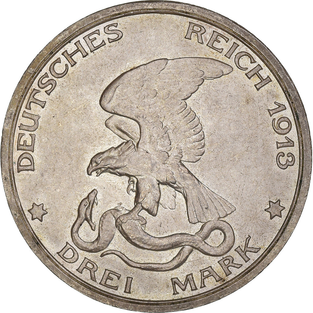Coin, German States, PRUSSIA, Wilhelm II, 3 Mark, 1913, Berlin, AU(55-58)