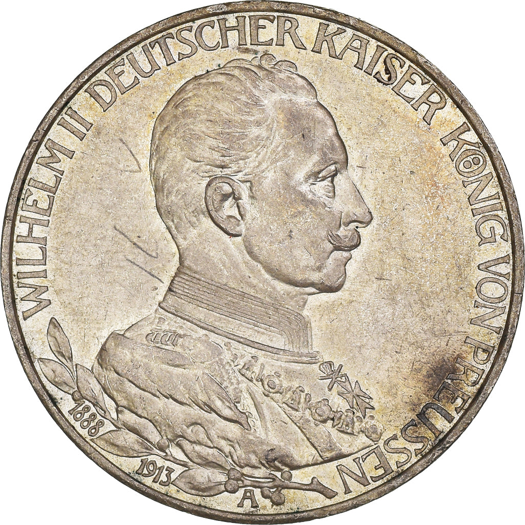 Coin, German States, PRUSSIA, Wilhelm II, 3 Mark, 1913, Berlin, AU(50-53)