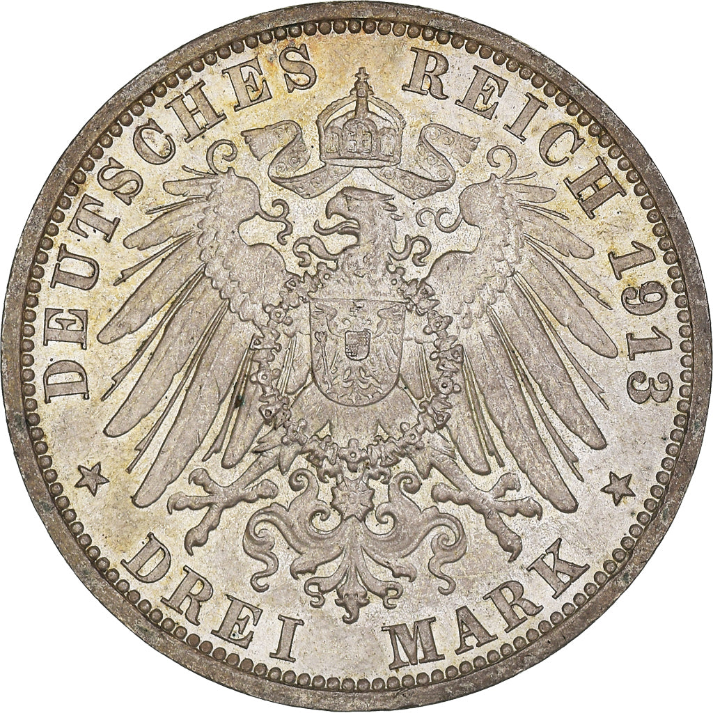 Coin, German States, PRUSSIA, Wilhelm II, 3 Mark, 1913, Berlin, AU(50-53)