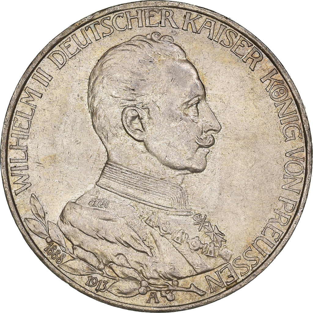 Coin, German States, PRUSSIA, Wilhelm II, 3 Mark, 1913, Berlin, AU(55-58)