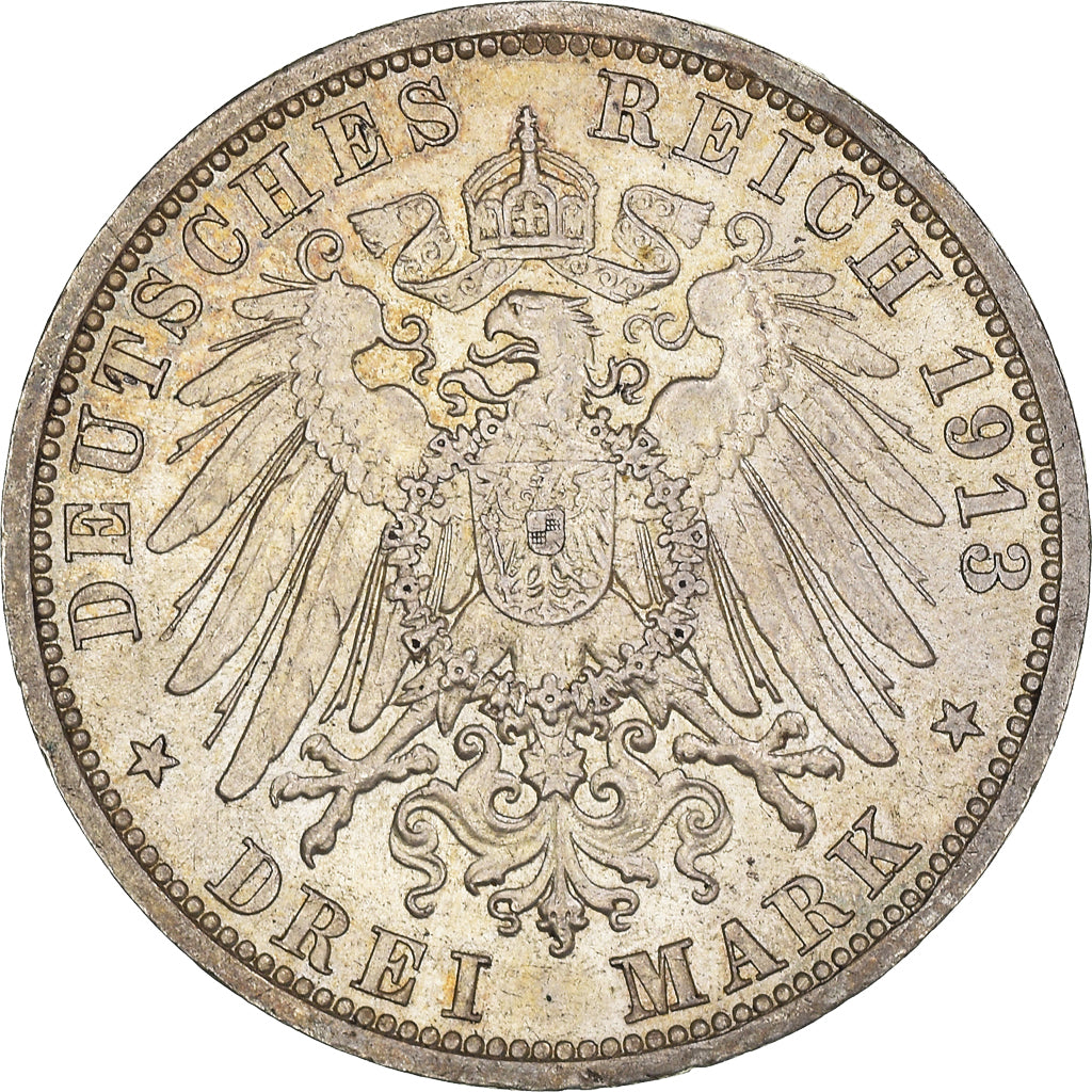Coin, German States, PRUSSIA, Wilhelm II, 3 Mark, 1913, Berlin, AU(55-58)