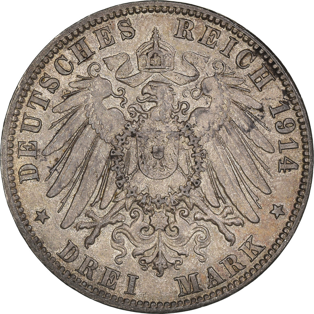 Coin, German States, HAMBURG, 3 Mark, 1914, Hamburg, EF(40-45), Silver, KM:620