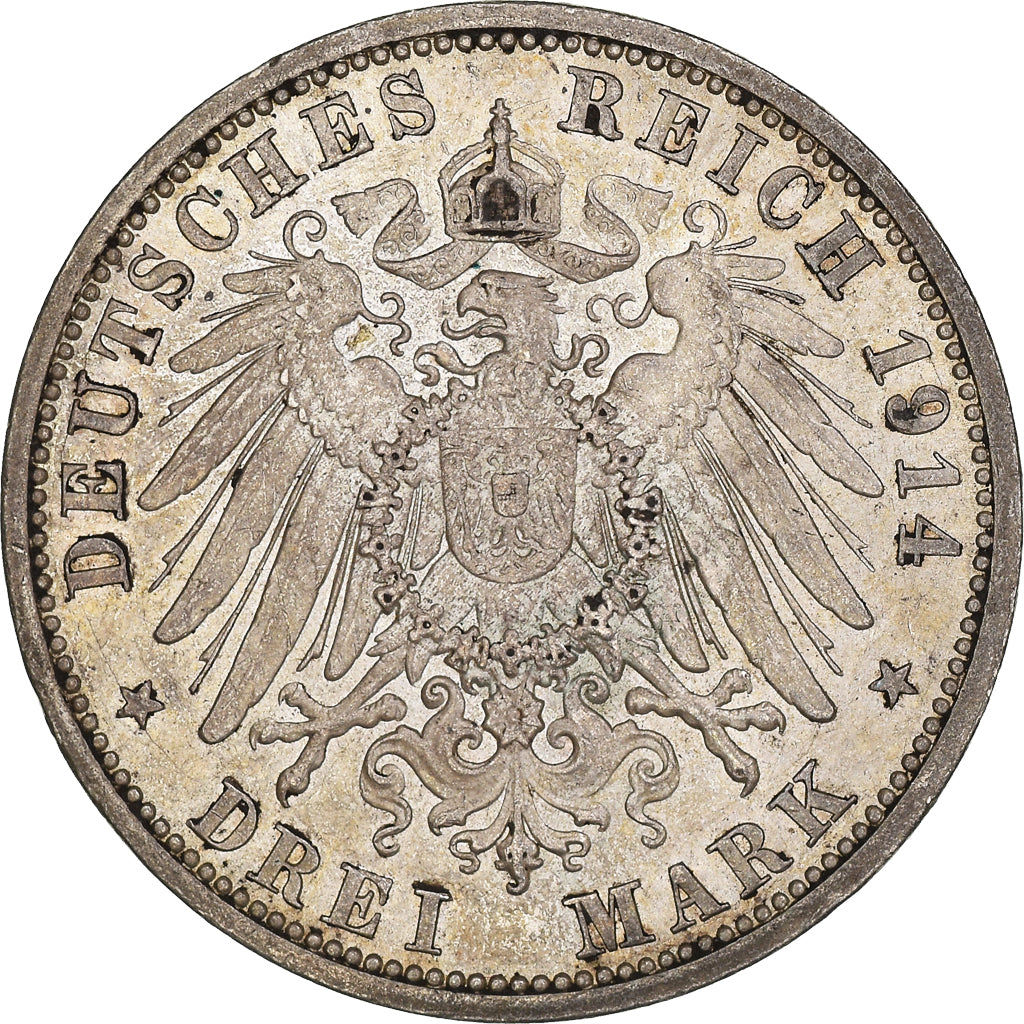Coin, German States, PRUSSIA, Wilhelm II, 3 Mark, 1914, Berlin, EF(40-45)