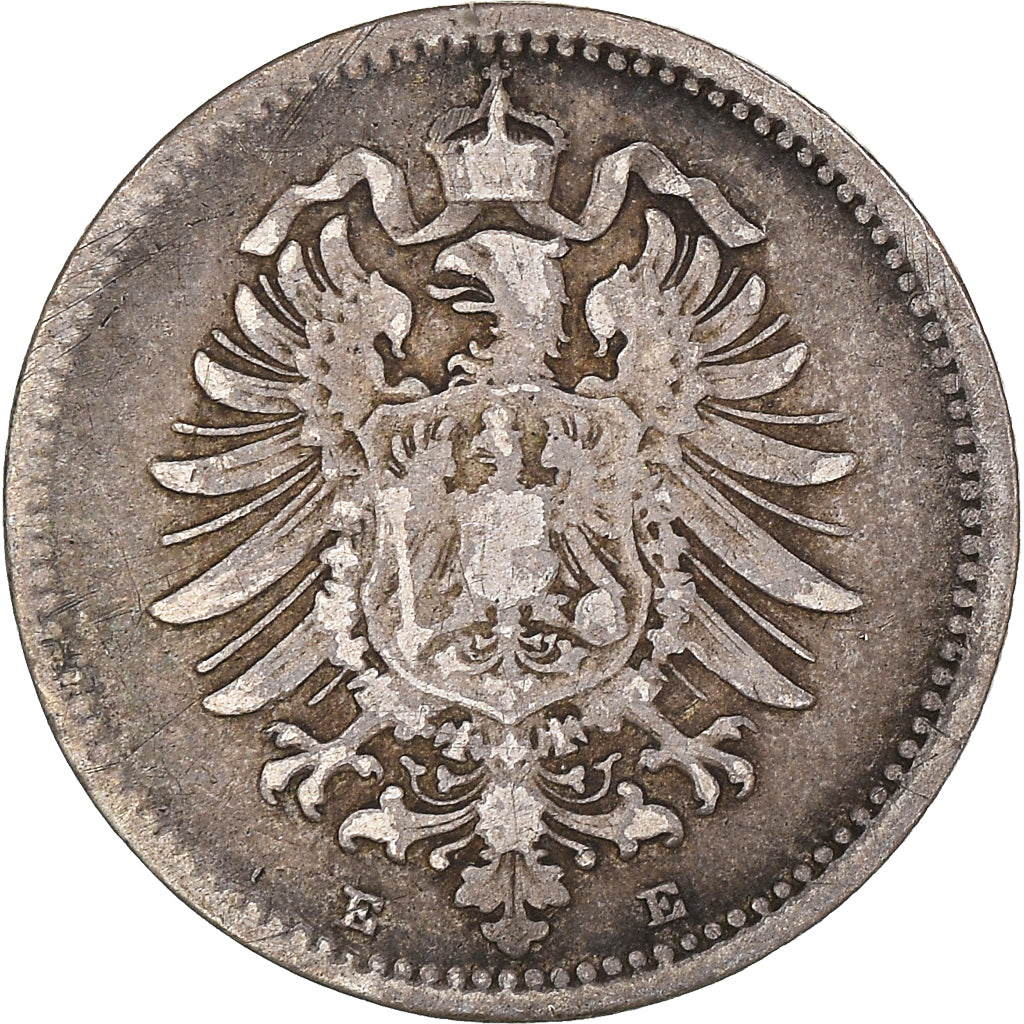 Coin, GERMANY - EMPIRE, Wilhelm I, 20 Pfennig, 1876, Dresde, VF(30-35), Silver