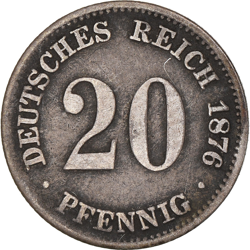 Coin, GERMANY - EMPIRE, Wilhelm I, 20 Pfennig, 1876, Dresde, VF(30-35), Silver