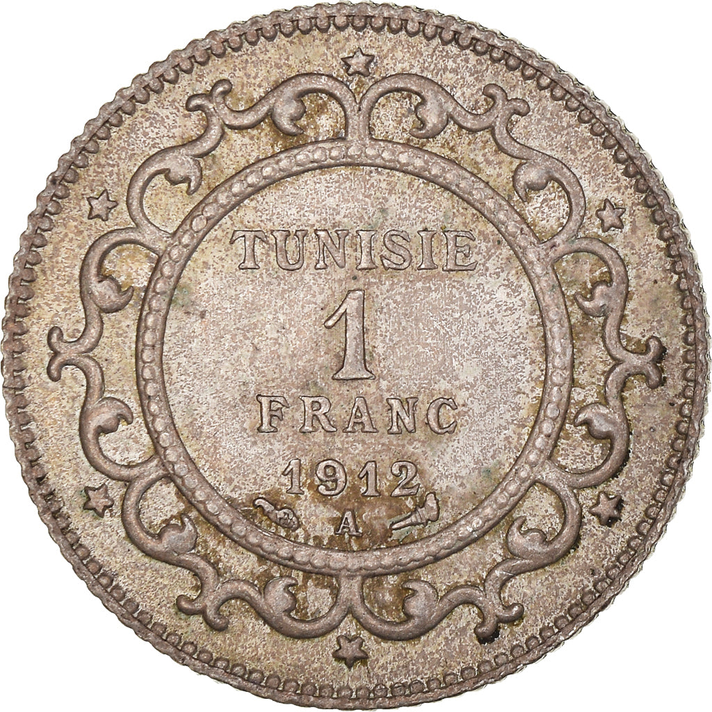Coin, Tunisia, Muhammad al-Nasir Bey, Franc, 1912, Paris, MS(63), Silver, KM:238