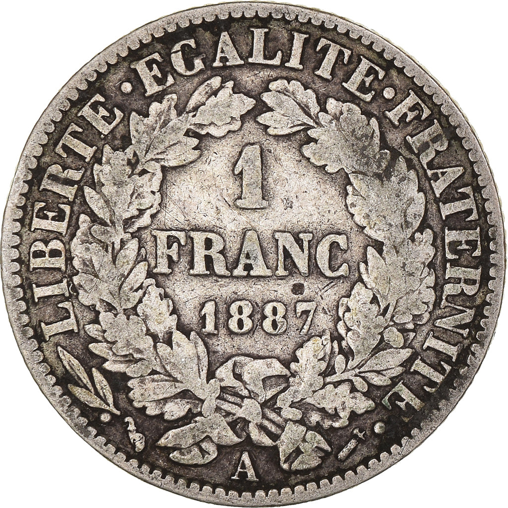 Monnaie, France, Cérès, Franc, 1887, Paris, TB, Argent, Gadoury:465a, KM:822.1