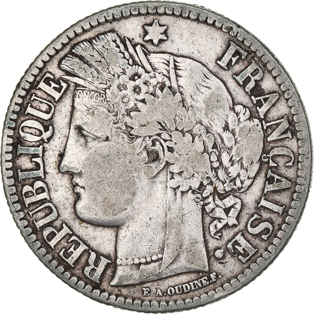 Moneta, Francia, Cérès, 2 Francs, 1871, Bordeaux, MB+, Argento, KM:816.2