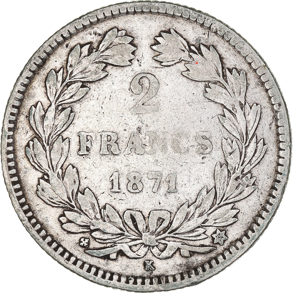 Moneta, Francia, Cérès, 2 Francs, 1871, Bordeaux, MB+, Argento, KM:816.2