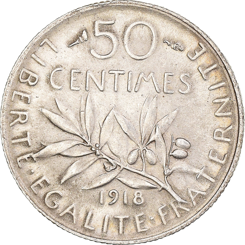 Moneta, Francia, Semeuse, 50 Centimes, 1918, Paris, SPL-, Argento, KM:854