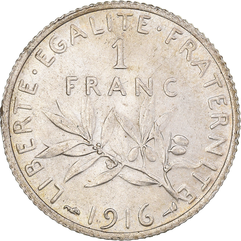 Coin, France, Semeuse, Franc, 1916, Paris, AU(55-58), Silver, KM:844.1