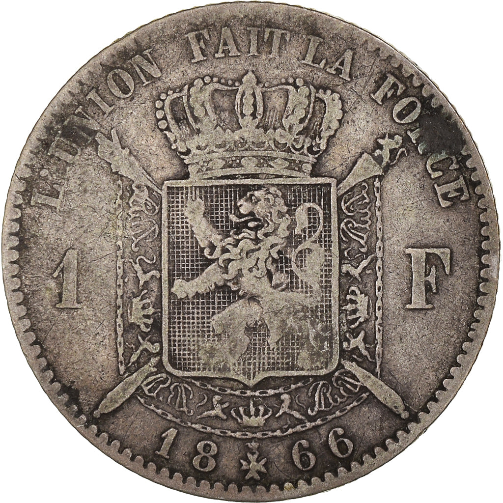 Coin, Belgium, Leopold II, Franc, 1866, VF(30-35), Silver, KM:28.1