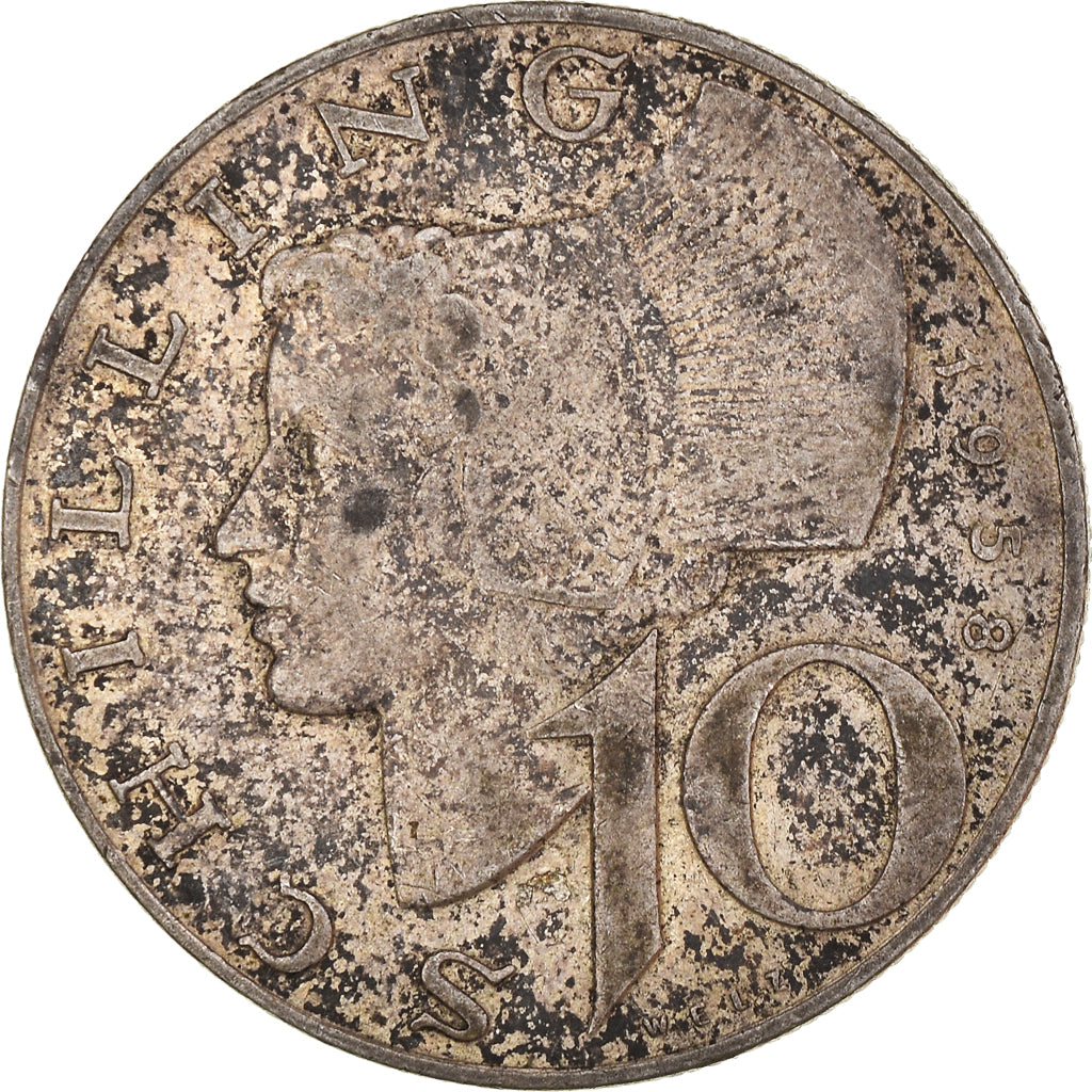 Coin, Austria, 10 Schilling, 1958, VF(20-25), Silver, KM:2882