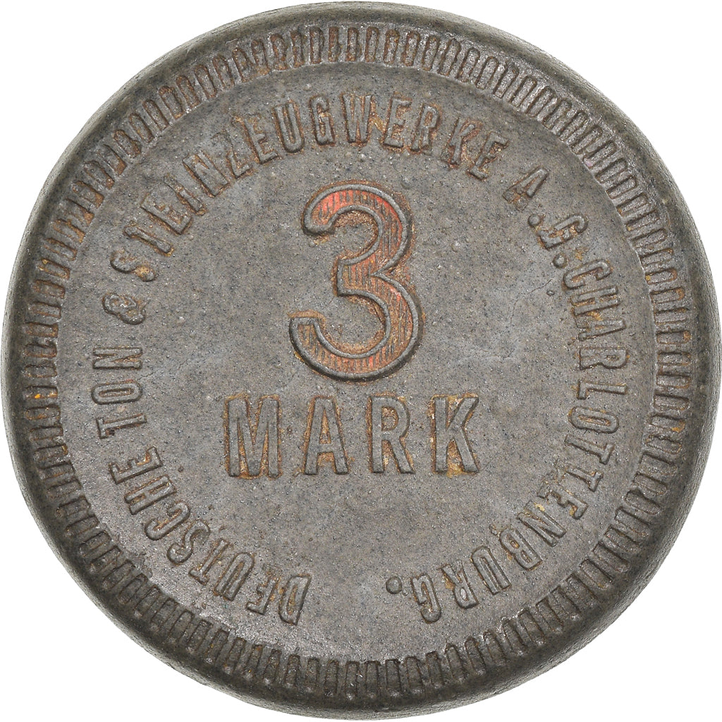 token, Germany, Charlottenburg, 3 Mark, 1921, Deutsche Ton & Steinzeugwerke AG