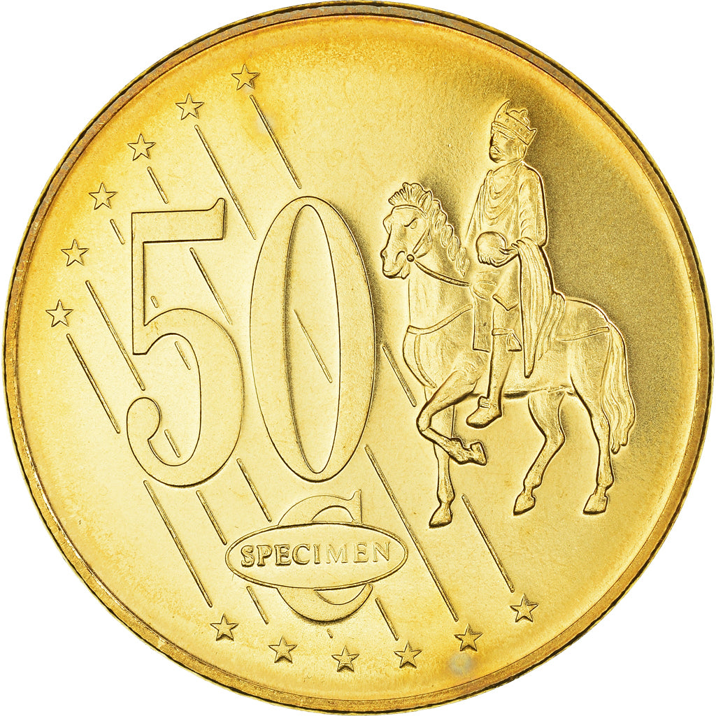 Denmark, 50 Euro Cent, 2002, unofficial private coin, MS(64), Copper Plated