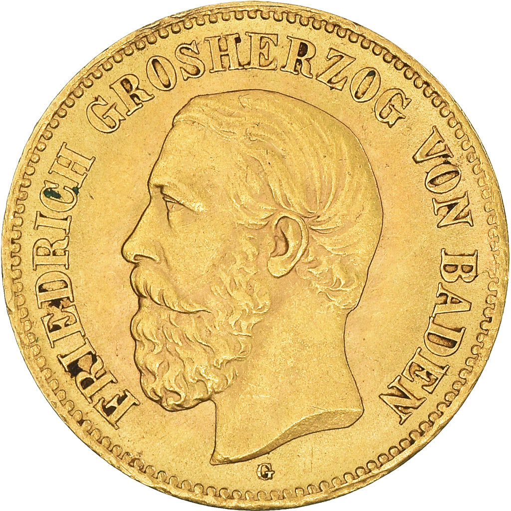 Coin, German States, BADEN, Friedrich I, 5 Mark, 1877, Stuttgart, MS(63), Gold