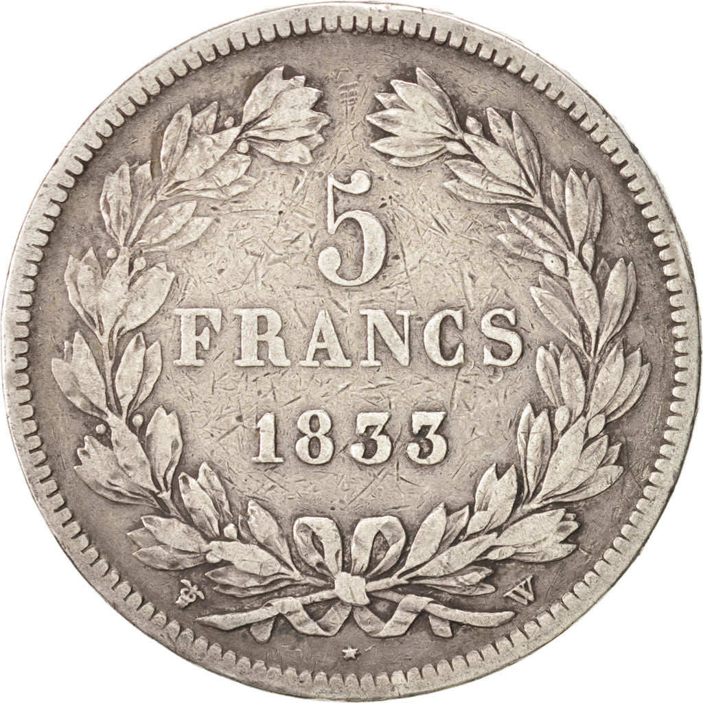 Louis-Philippe I, 5 Francs tête laurée, 1833 W, Lille, Gadoury 678