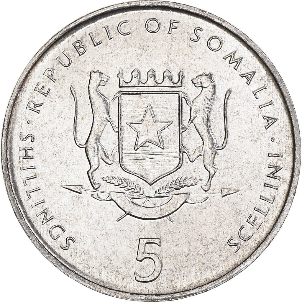 Coin, Somalia, 5 Shilling / Scellini, 2000, MS(63), Aluminum, KM:45