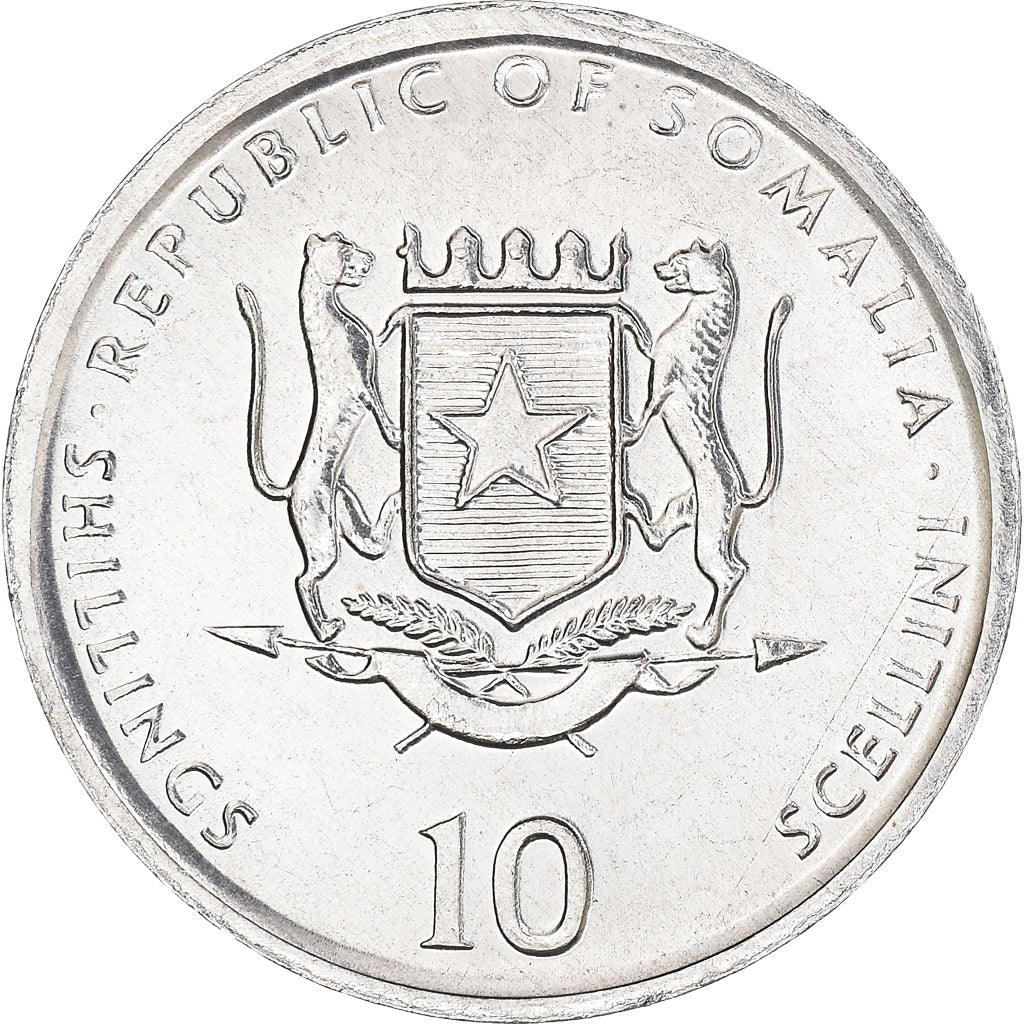 Coin, Somalia, 10 Shillings / Scellini, 2000, MS(63), Aluminum, KM:46