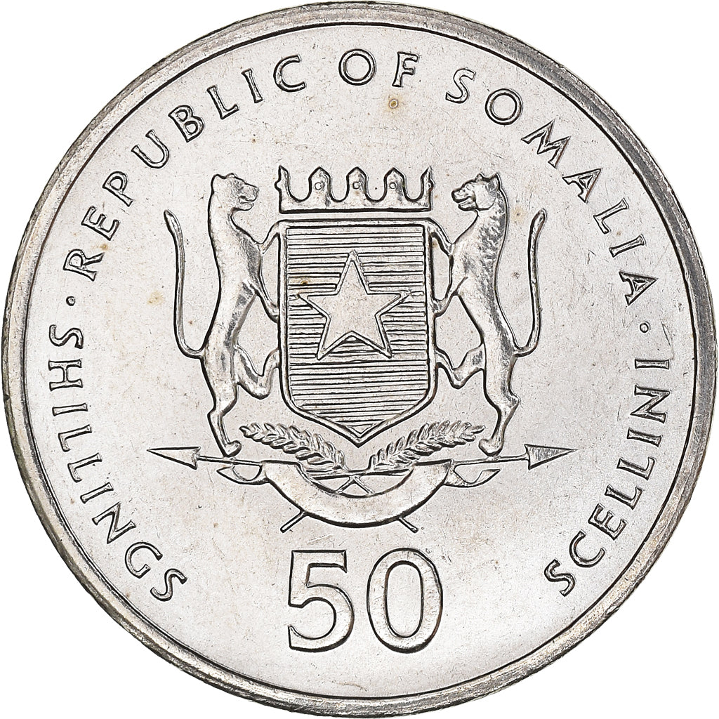 Coin, Somalia, 50 Shillings, 2002, MS(63), Nickel Clad Steel, KM:111
