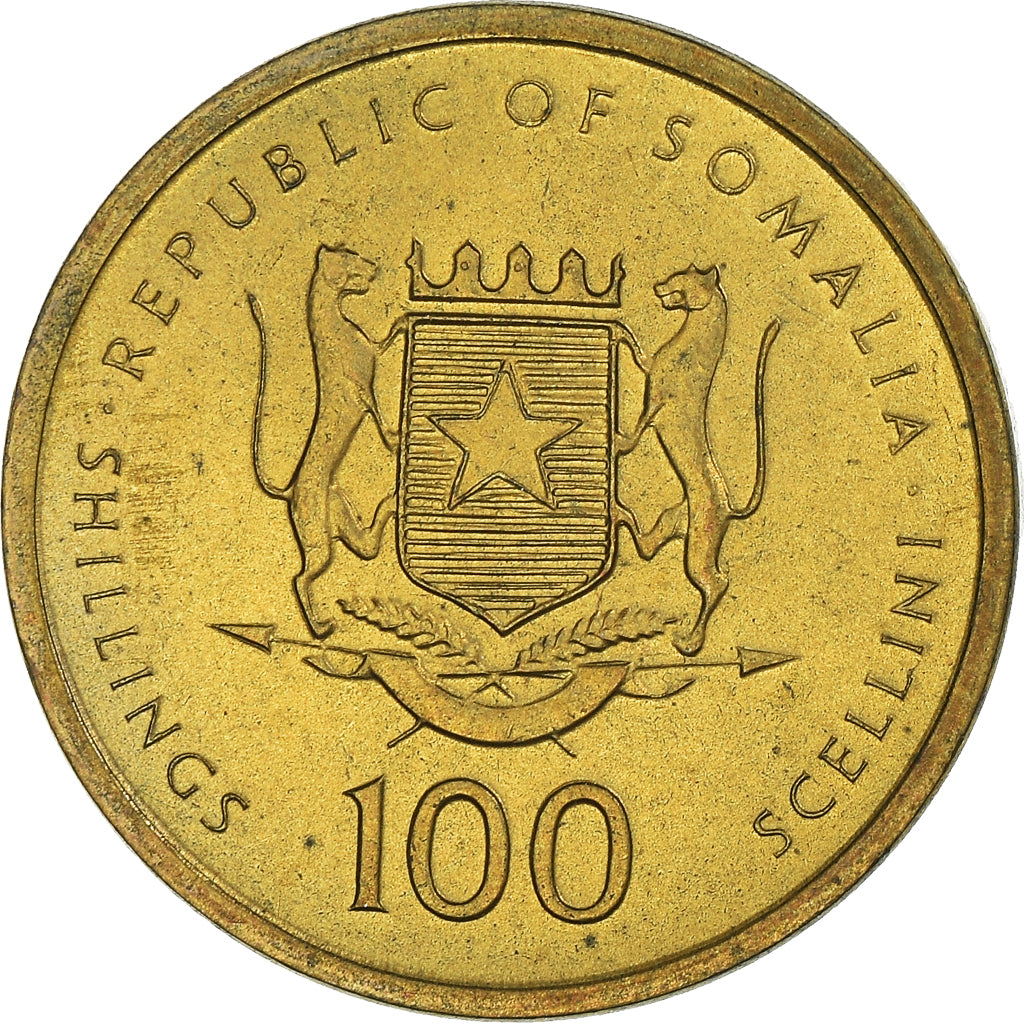 Coin, Somalia, 100 Shillings, 2002, AU(50-53), Brass, KM:112