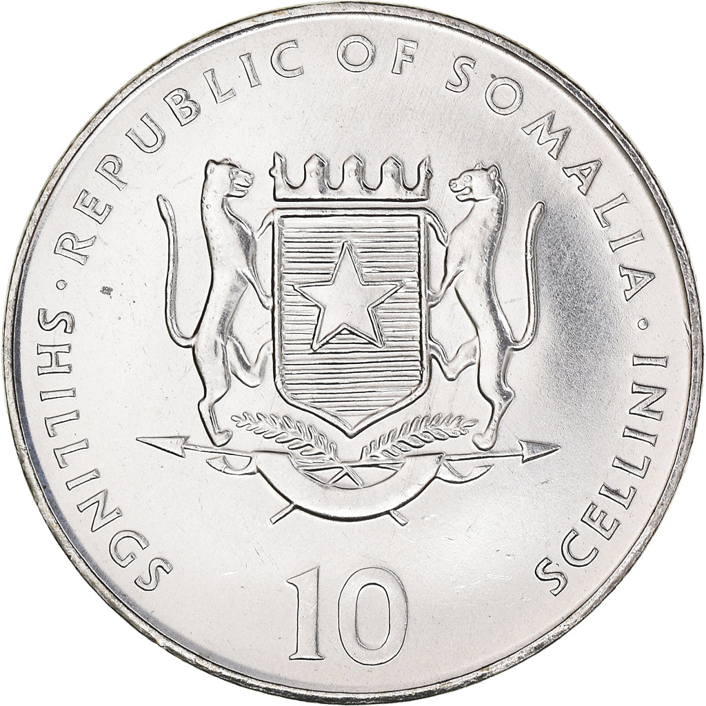Coin, Somalia, 10 Shillings / Scellini, 2000, MS(63), Nickel Clad Steel, KM:94