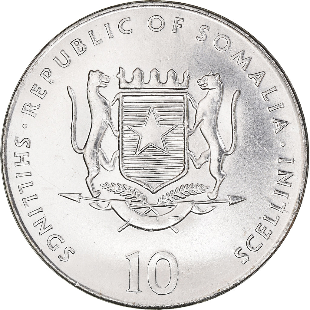 Coin, Somalia, 10 Shillings / Scellini, 2000, MS(63), Nickel Clad Steel, KM:97