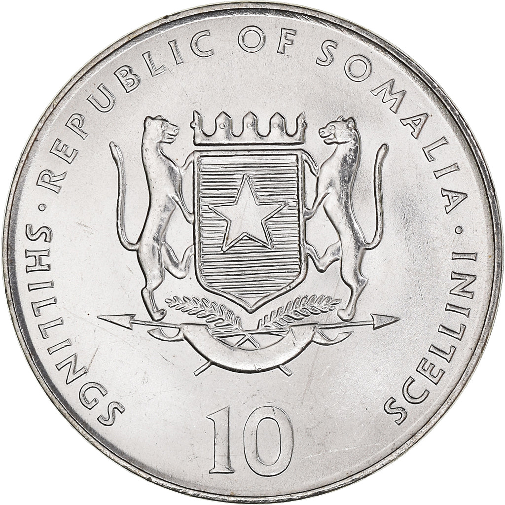 Coin, Somalia, 10 Shillings / Scellini, 2000, MS(63), Nickel Clad Steel, KM:95