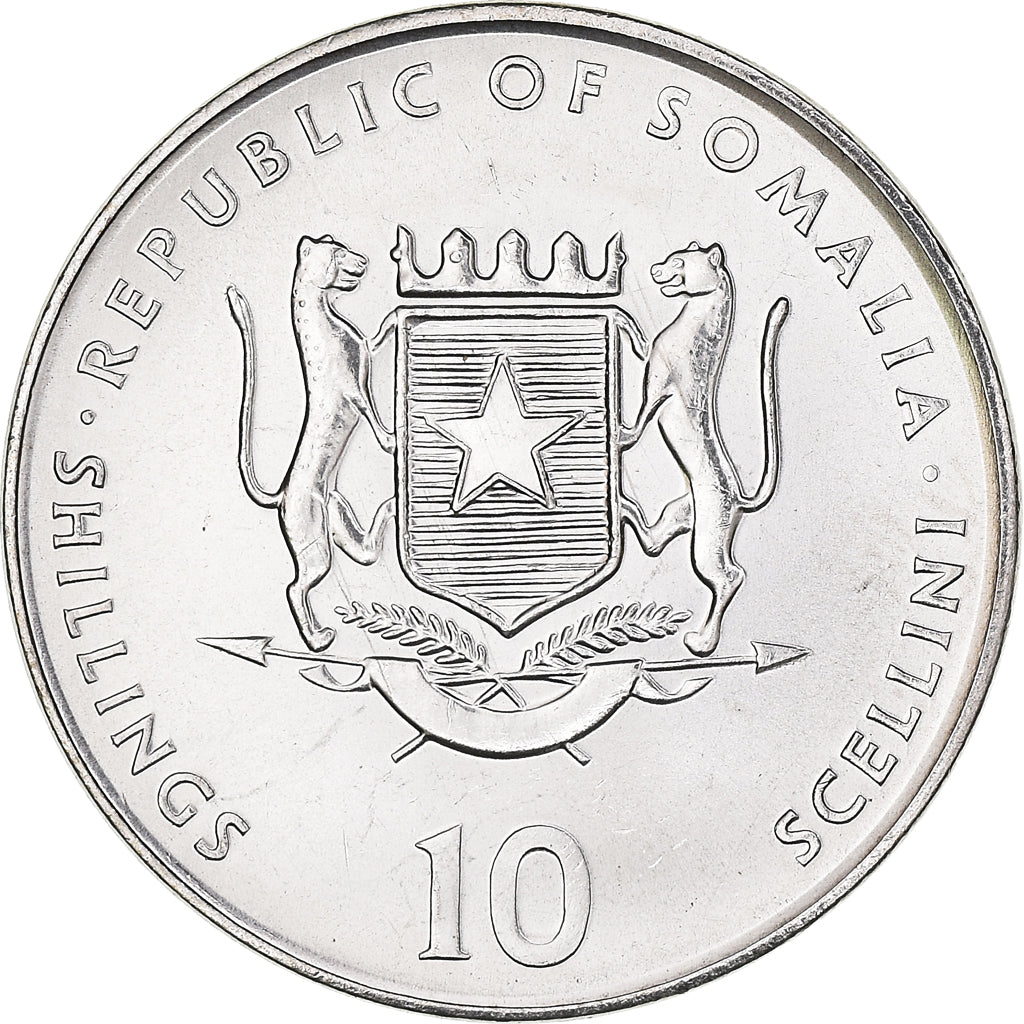 Coin, Somalia, 10 Shillings / Scellini, 2000, MS(63), Nickel Clad Steel, KM:92