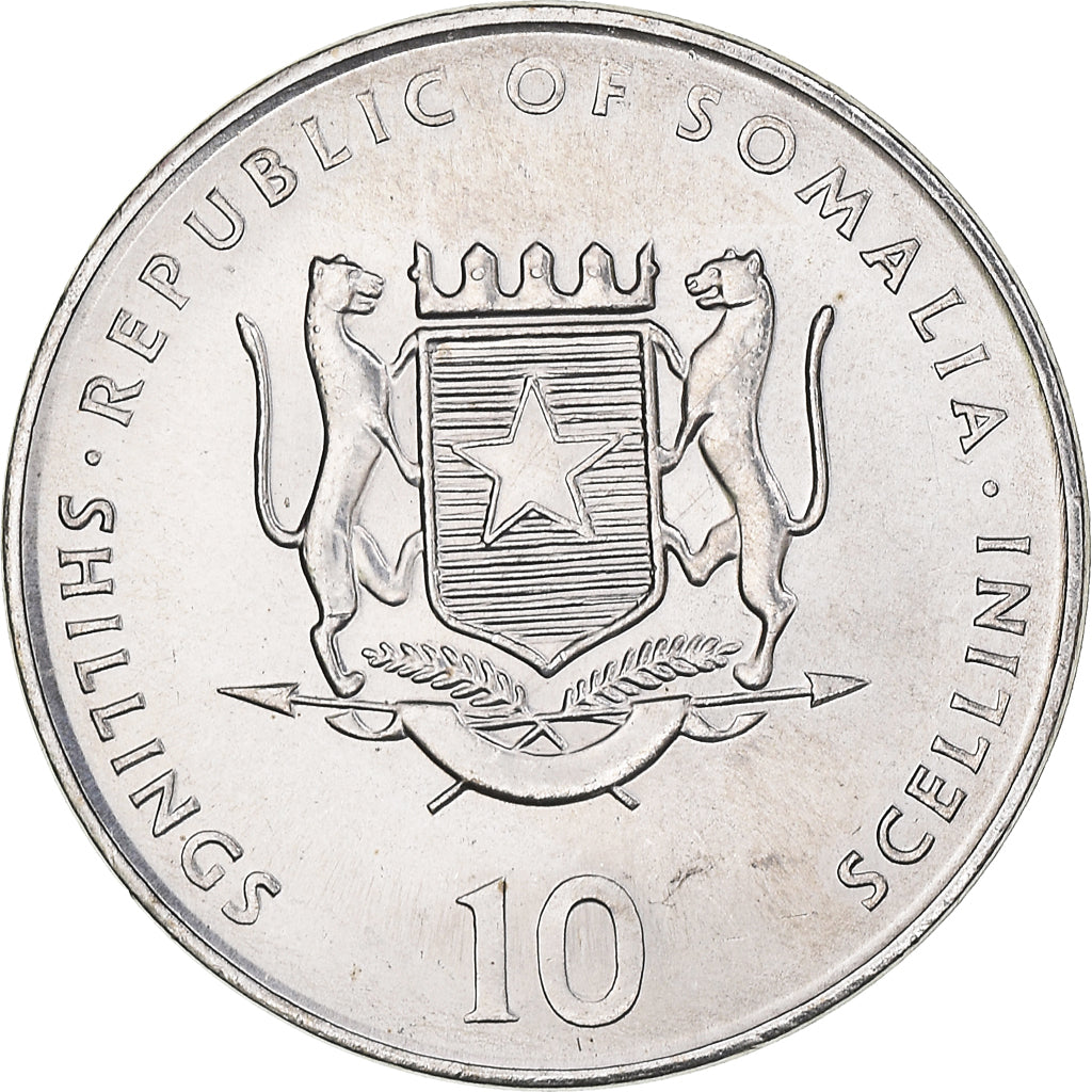 Coin, Somalia, 10 Shillings / Scellini, 2000, MS(63), Nickel Clad Steel, KM:101