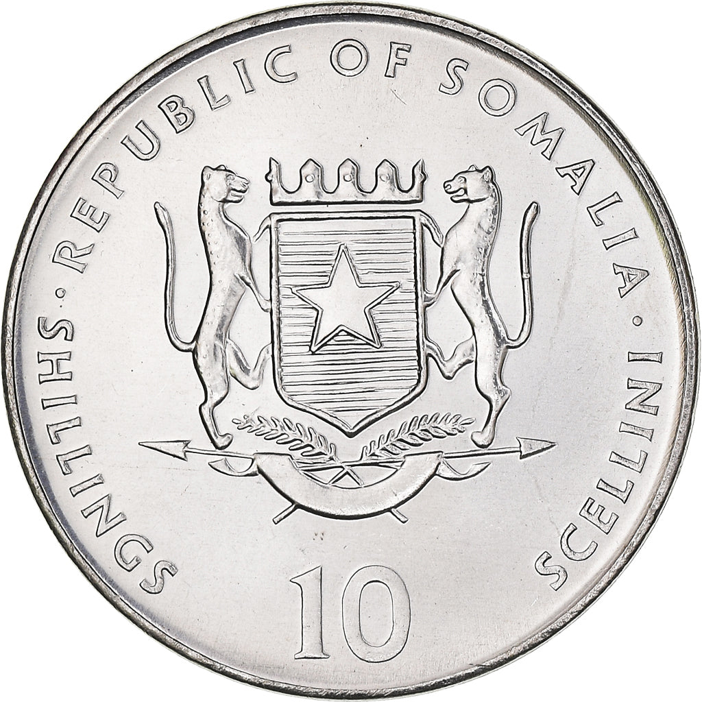 Coin, Somalia, 10 Shillings / Scellini, 2000, MS(63), Nickel Clad Steel, KM:90