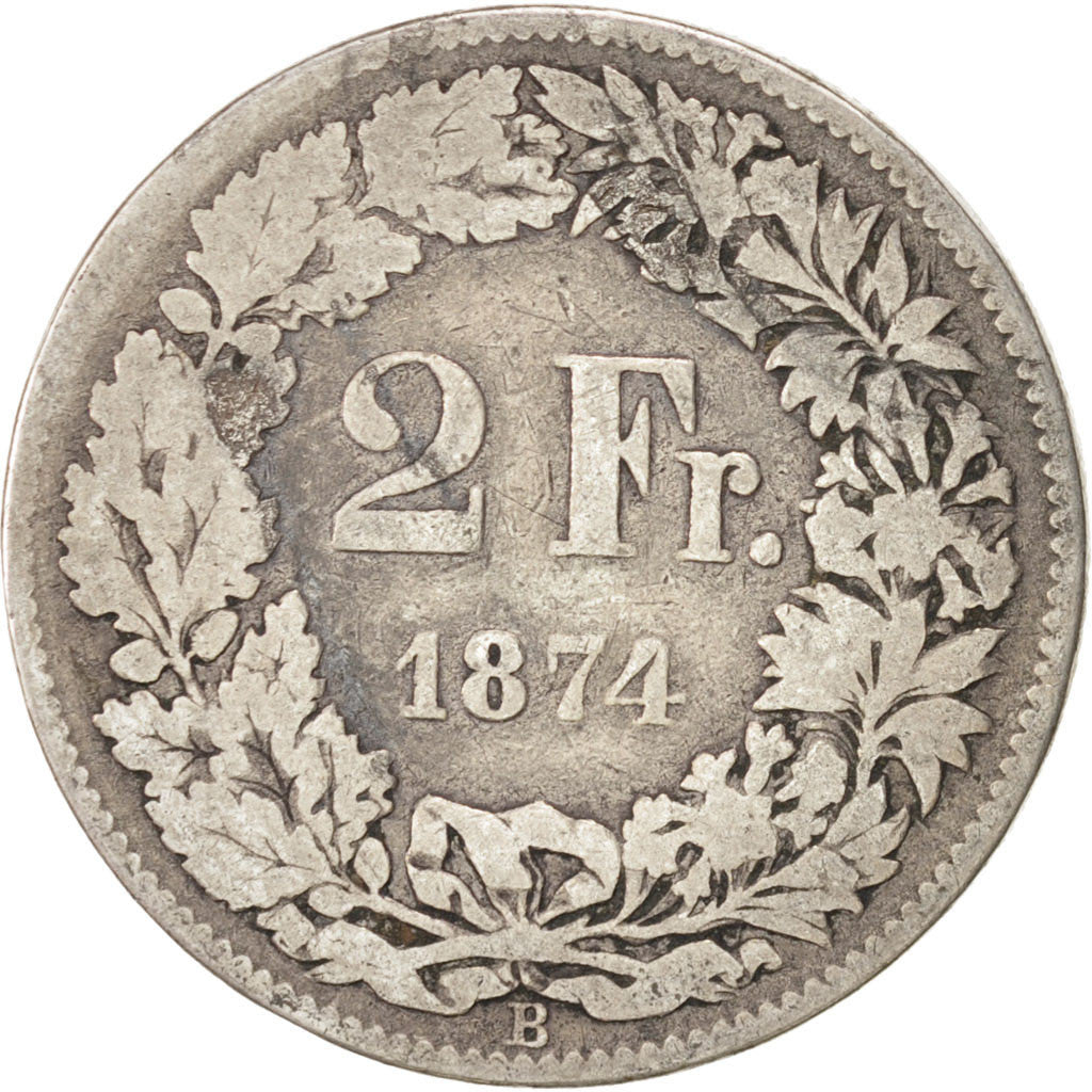 Münze, Schweiz, 2 Francs, 1874, Bern, SGE, Silber, KM:21