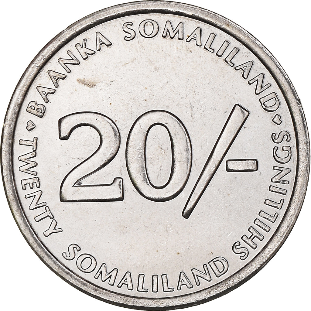 Moneta, Somaliland, 20 Shillings, 2002, SPL, Acciaio inossidabile, KM:6