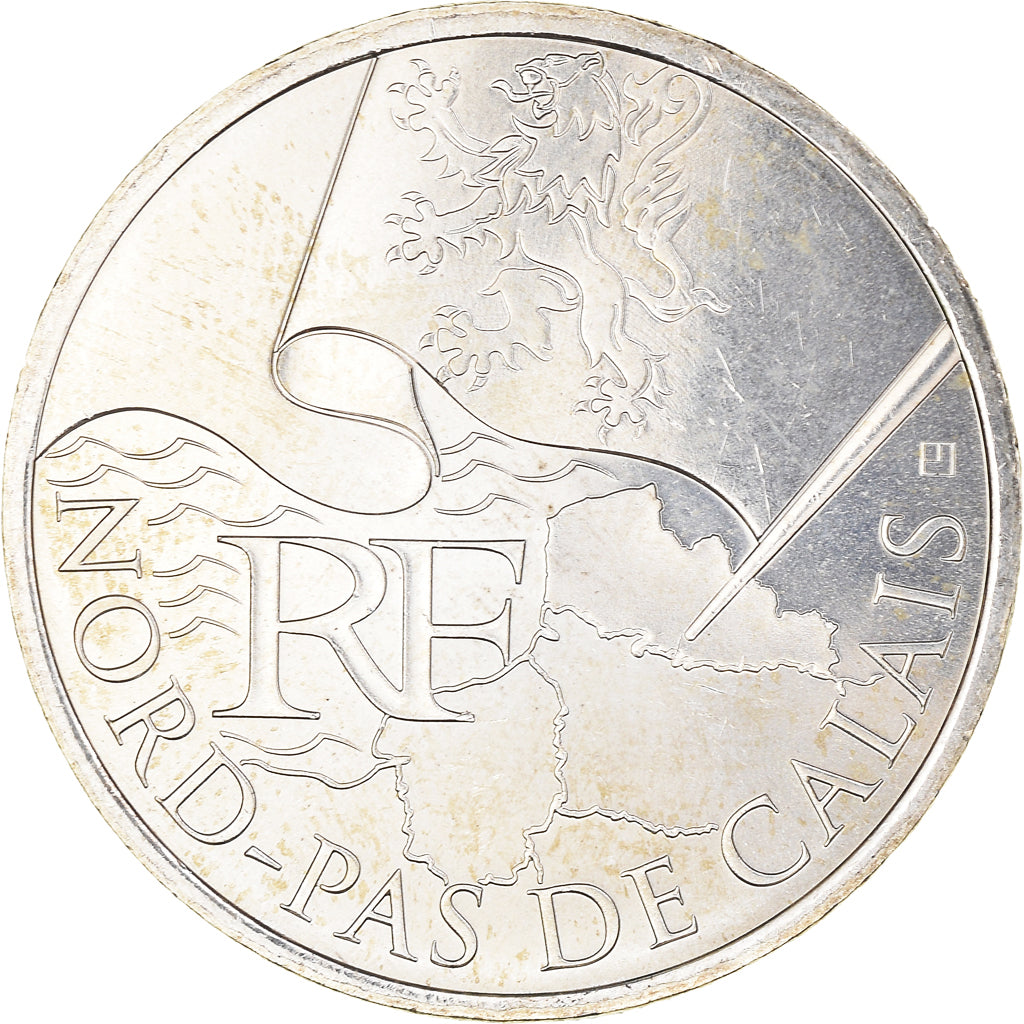France, 10 Euro, Nord-Pas de Calais, 2010, Paris, AU(55-58), Silver