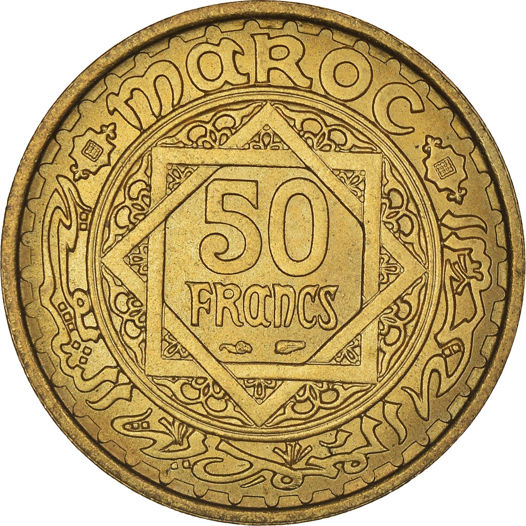 Coin, Morocco, Mohammed V, 50 Francs, AH 1371/1952, Paris, AU(55-58)