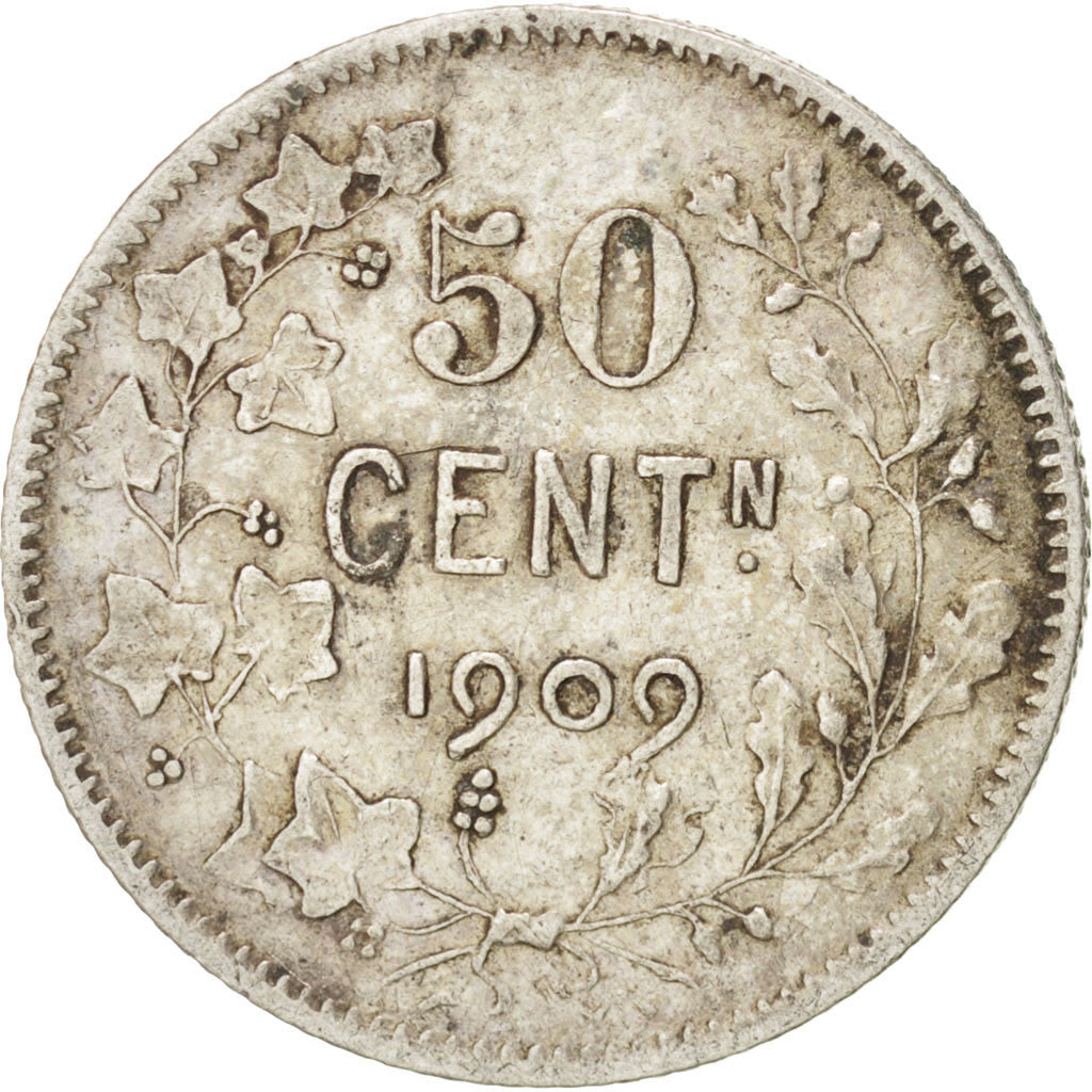 Belgio, 50 Centimes, 1909, MB+, Argento, KM:61.1