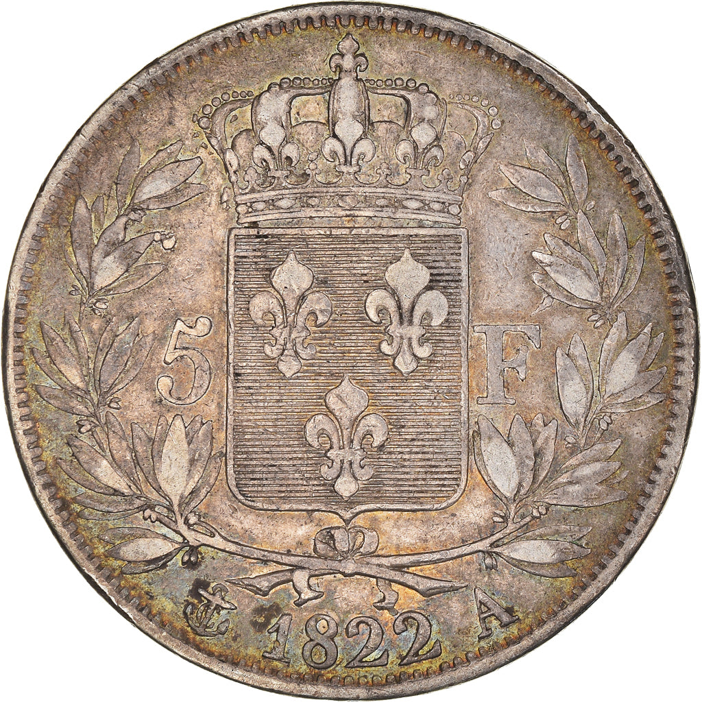 Coin, France, Louis XVIII, Louis XVIII, 5 Francs, 1822, Paris, VF(30-35)