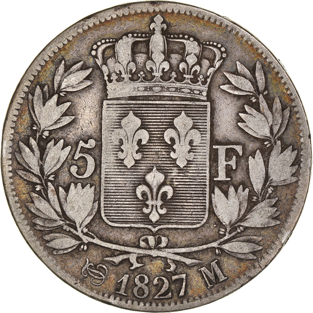 Münze, Frankreich, Charles X, 5 Francs, 1827, Toulouse, S+, Silber, KM:728.9