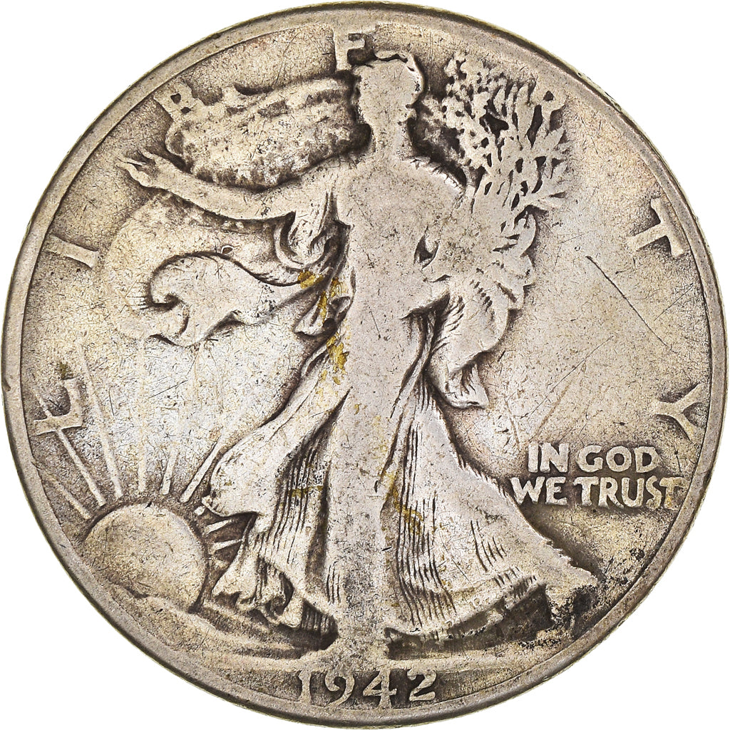 Coin, United States, Walking Liberty Half Dollar, Half Dollar, 1942, U.S. Mint