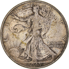 Coin, United States, Walking Liberty Half Dollar, Half Dollar, 1943, U.S. Mint