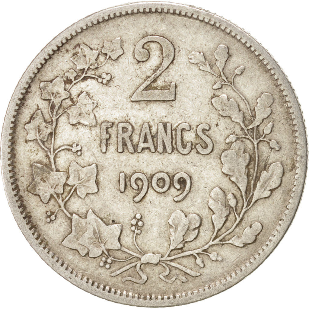 Coin, Belgium, 2 Francs, 2 Frank, 1909, VF(30-35), Silver, KM:58.1