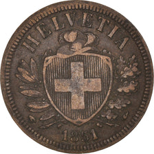 Coin, Switzerland, 2 Rappen, 1851, Paris, VF(30-35), Bronze, KM:4.1
