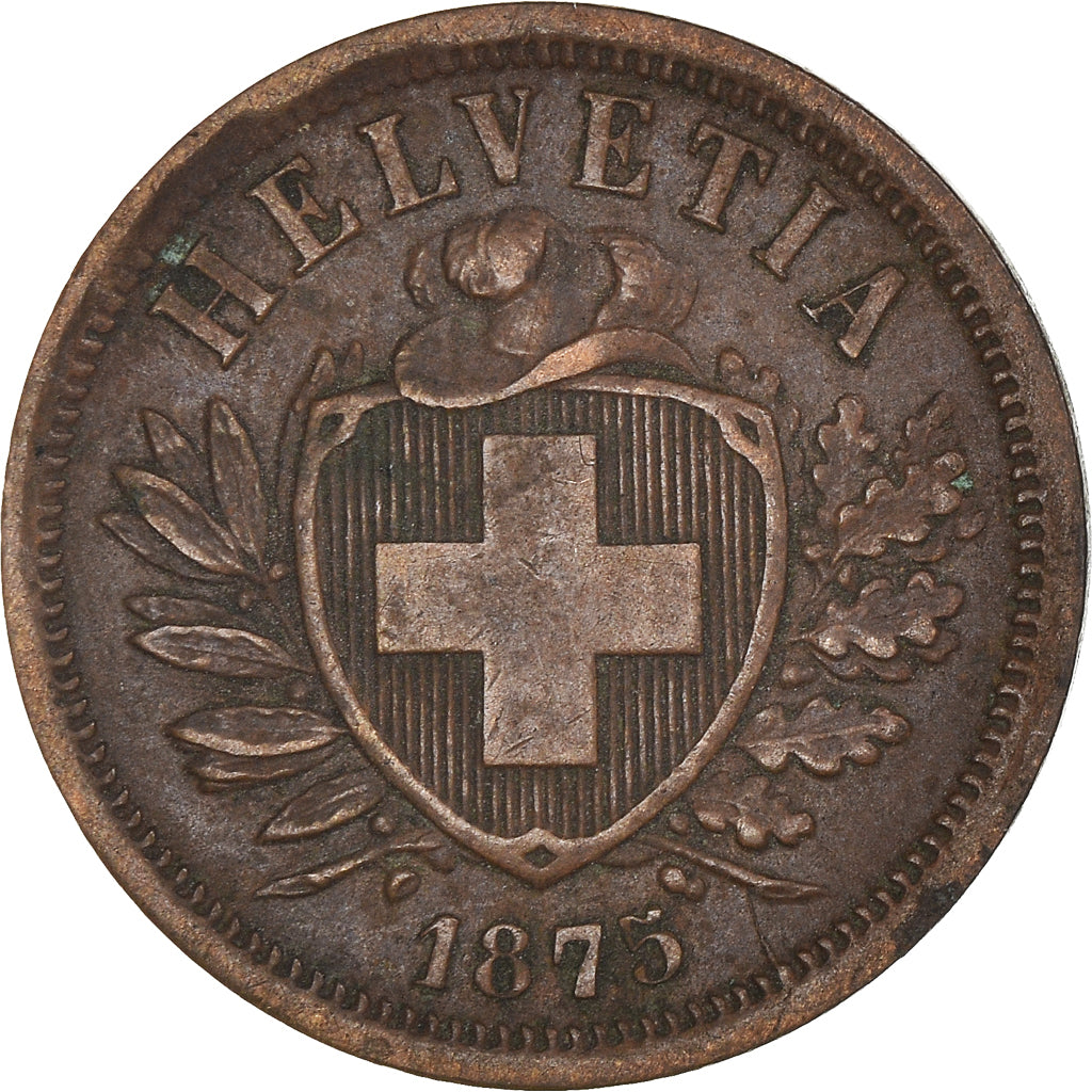 Coin, Switzerland, 2 Rappen, 1875, Bern, EF(40-45), Bronze, KM:4.1